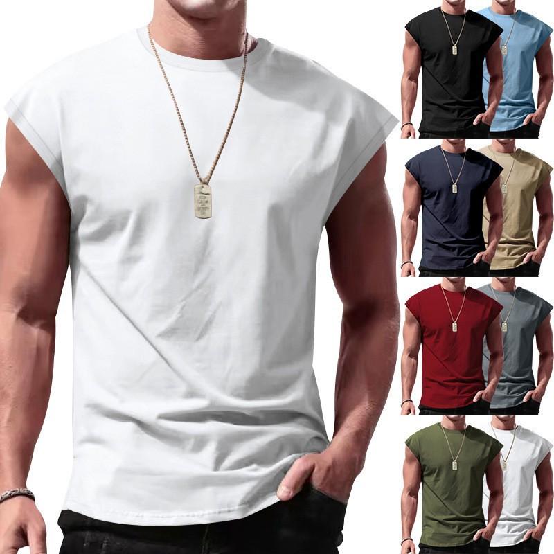 Fashion Men's Summer New Sleeveless T-shirt Youth Casual Loose Solid Color Waistcoat T-shirt