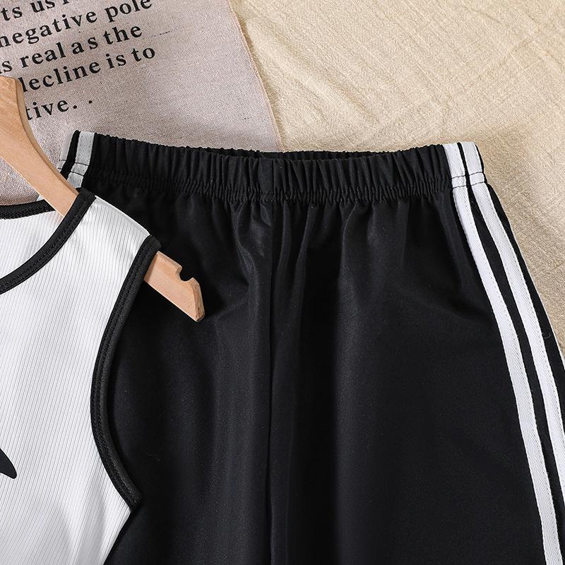 8-12Y Girl's Suit Children's Summer Clothing Bow Tie Vest Top + Casual Striped Trousers Children's Short-sleeved