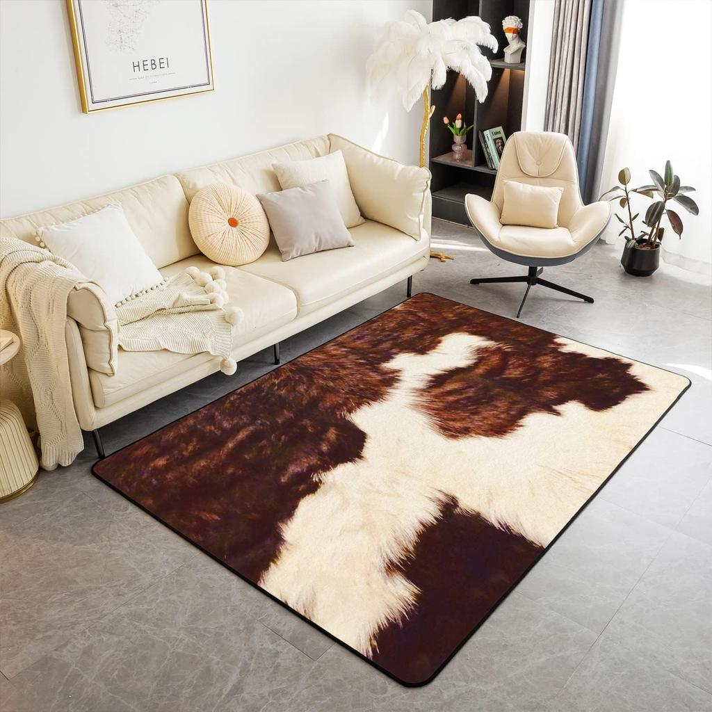 Cowhide Pattern Area Living Room Rugs for Boys Girls Man Cow Spot Wild Animal Decorative Rug Farmhouse Cowboys Bedroom Decor