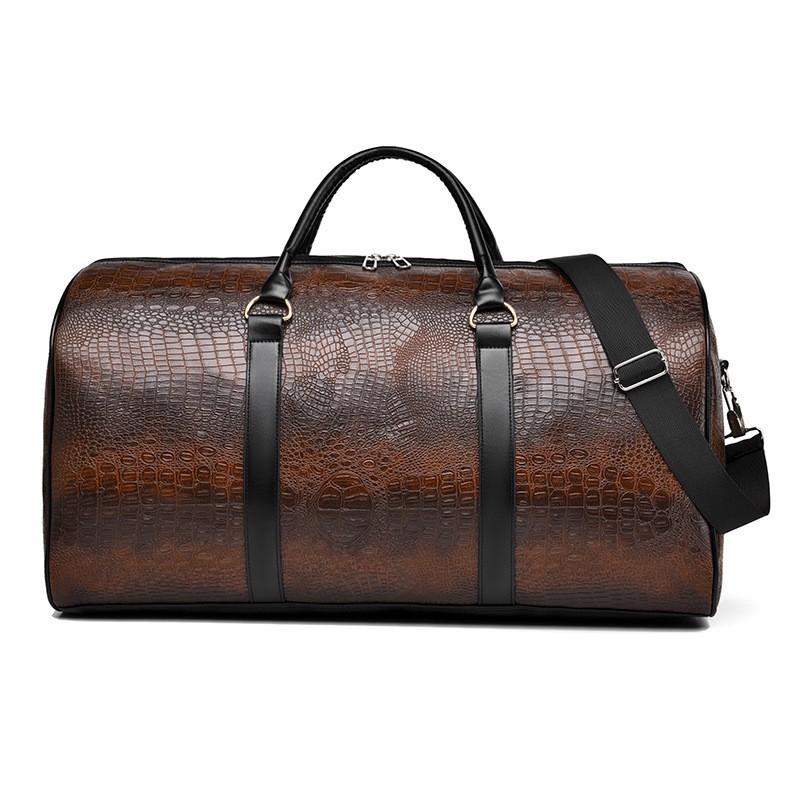 

Business Men s Leather Travel Bag Cross-slung Portable Large-capacity Short-distance Luggage Light Sports Fitness one size темно-коричневого кольору