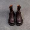 Johnature British Style Thick Soled Genuine Leather Mid-calf Boots Versatile Women's Flat Platform Shoes
