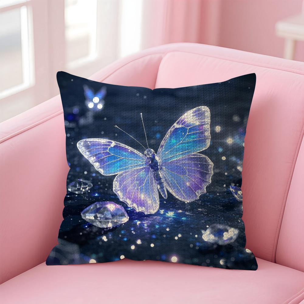 Cute Butterfly Cushion Cover Natural Linen Pillow Case DoubleSided Print Decorative Sofa Pillowcase Home Decor Gift