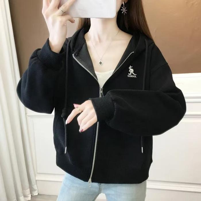 Women s Autumn 2024 Hooded Zipper Cardigan Sweatshirt with Plus Velvet M