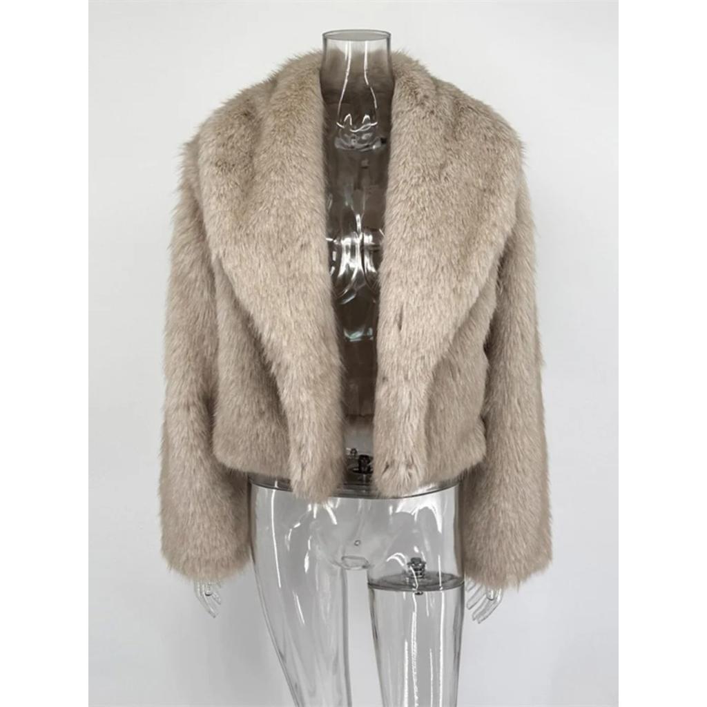 Wintermode Pelz Feder Oberbekleidung für Damen Revers Hohe Taille Warm Locker Langarm Pendelmantel Weiblich Pelz Feder