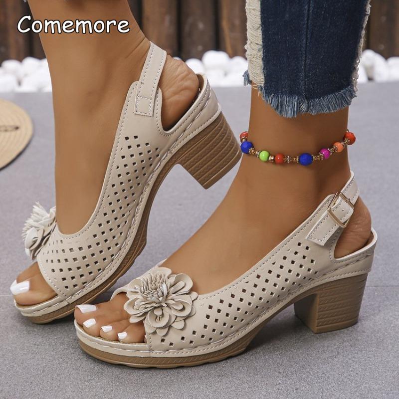 Fashion Summer Sandals Non Slip Lightweight Shoes for Women Breathable Slip on Pumps High Heel Floral Footwear Women Sandals Size36 43