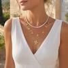 3Pcs Layered Necklace, Stackable Elegant Necklace for Women, Lightweight Flower And Pearl Necklace for Outdoor Beach Vacation Party