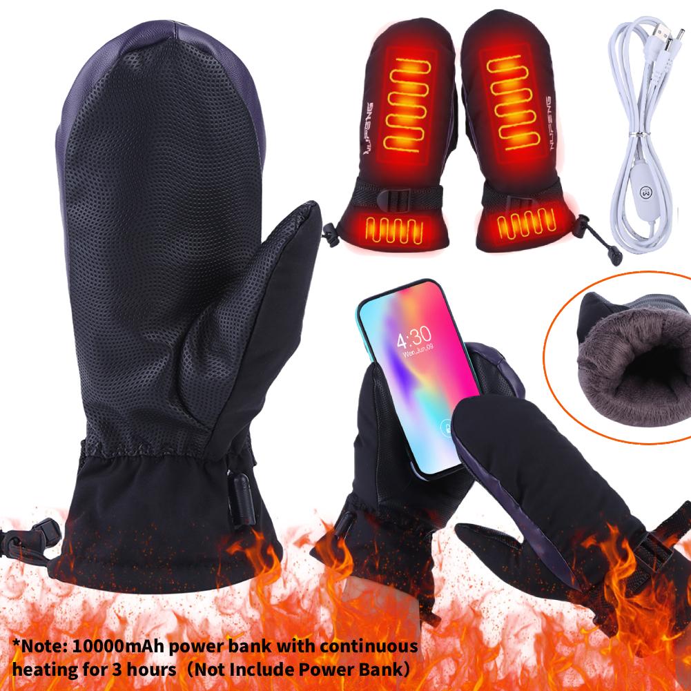 1 Pair Electric Heated Gloves Winter Cycling Motorcycle Moto Heating Gloves Warm Cold-Proof Rechargeable Thermal Skiing Mittens