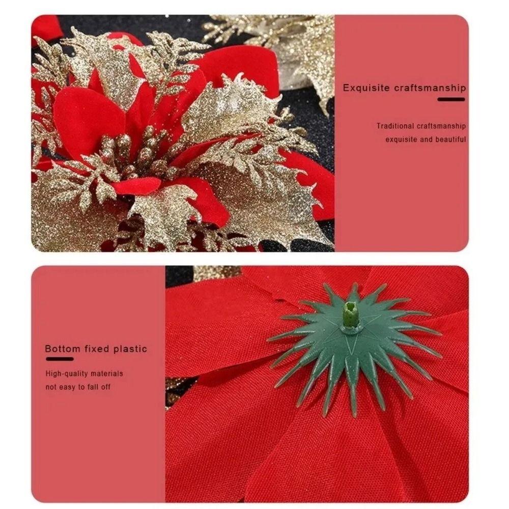 10Pcs with Clips Artificial Flowers for Christmas Tree Christmas Fake Flowers Pendant Home Decor