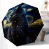 Starry Night Cat Umbrella - Automatic Folding, 8-Rib Durable Design, Vibrant Cosmic Art Print, Perfect Holiday Gift, Holiday G