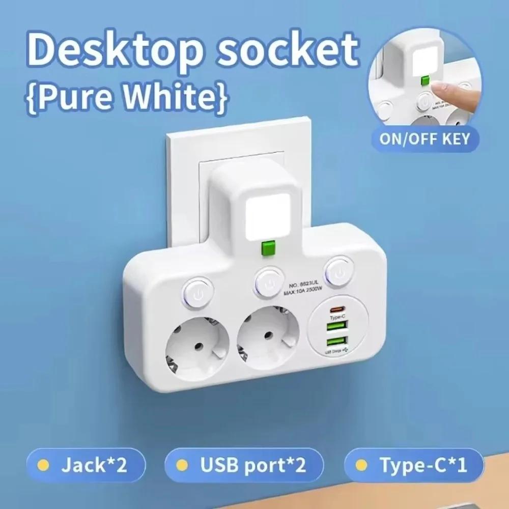 

New Durable 2/ 3 / 4 Plugs EU Plug Outlet Type-C Ports Universal Wall Power Socket Wall Mounted Socket Adapter Home Offices White 2 Sockets