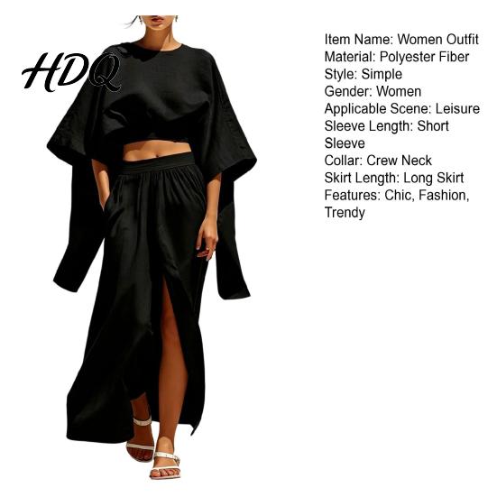 Polyester Fiber Outfit Women Summer 2 Piece Outfits Batwing Half Sleeve Crop