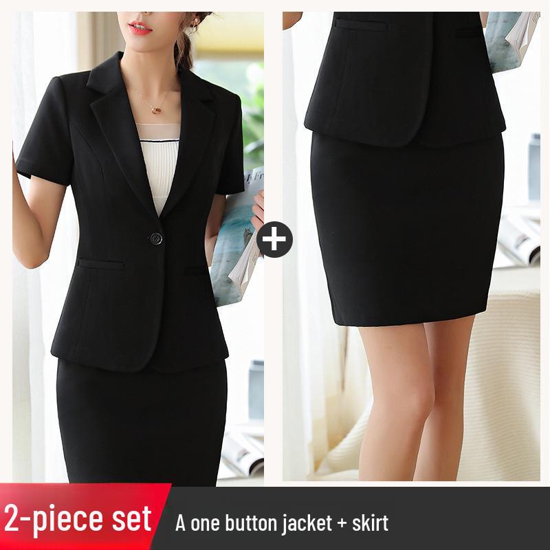 Traje Profesional de Verano para Mujer: Blazer formal de manga corta con falda o pantalones