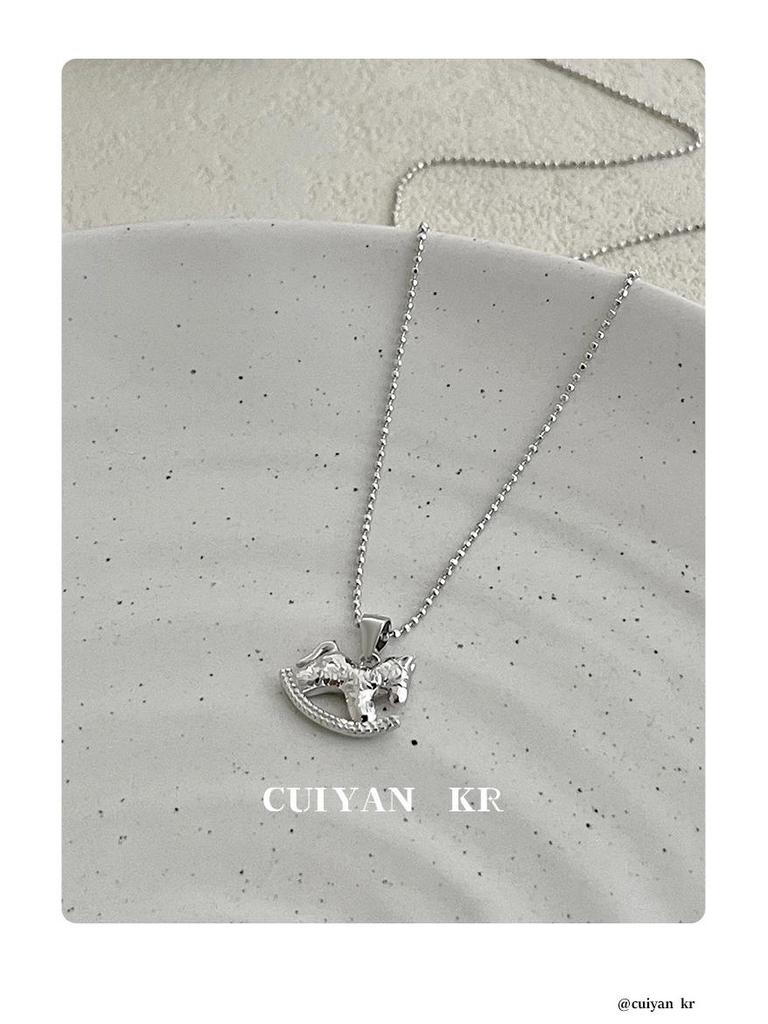 Cuiyan S925 Silver Rocking Horse Crushed Ice Necklace - Women's 2025 Light Luxury Clavicle Chain