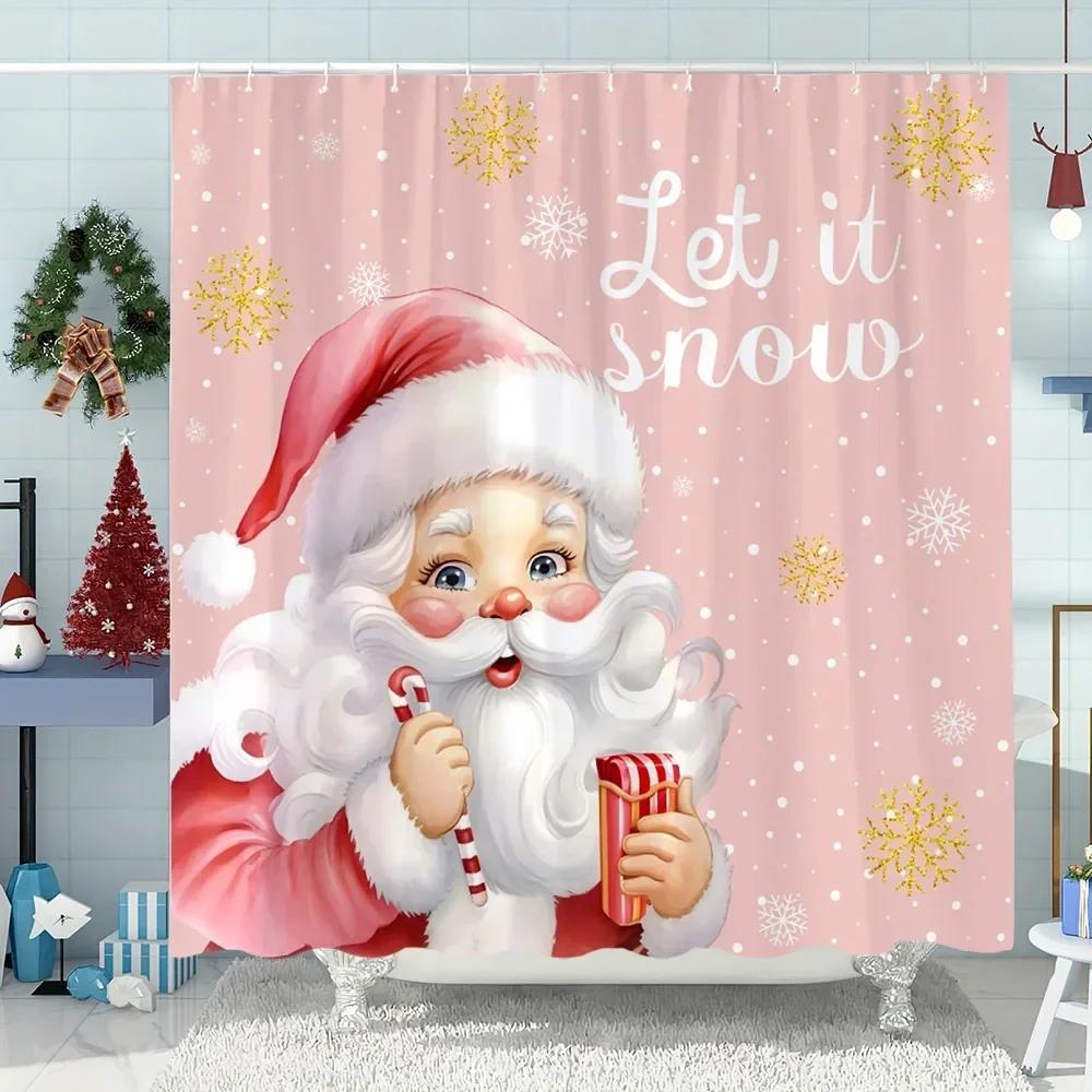 GAESnowman Christmas Tree Shower Curtain Merry Christmas Gift Polyester Fabric Home Shower Curtain Bathroom Decoration with Ho