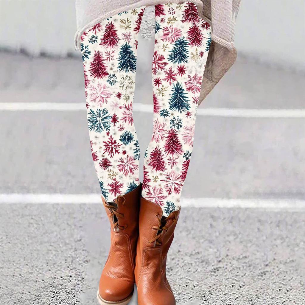 Damenhose mit Weihnachtsdruck, dehnbare, weiche Hose, lässige Schlafhose für zu Hause