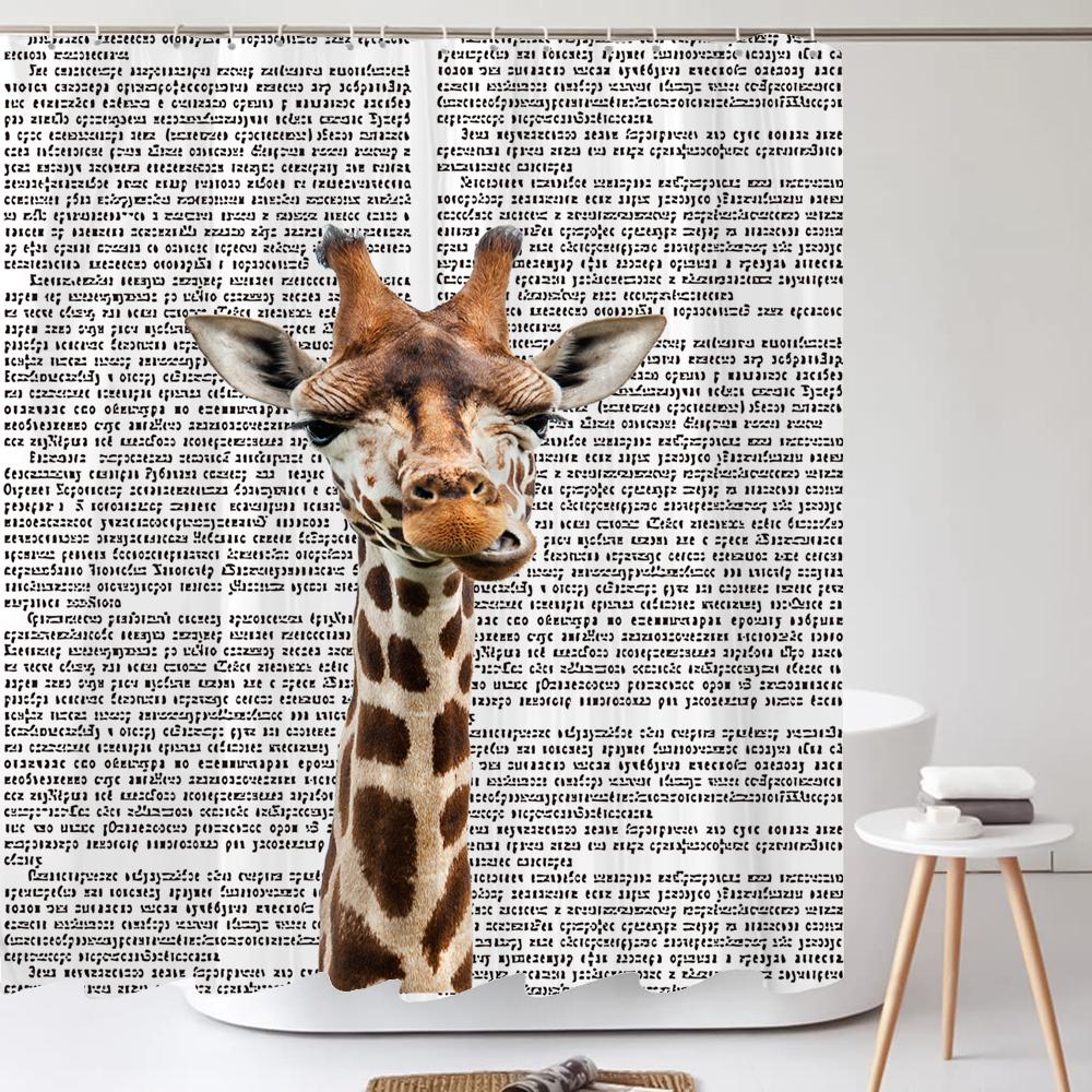 Funny Animal Shower Curtain Giraffe Jungle Safari Tropic African Wildlife Black And White Modern Designer Cool Bathroom Decor