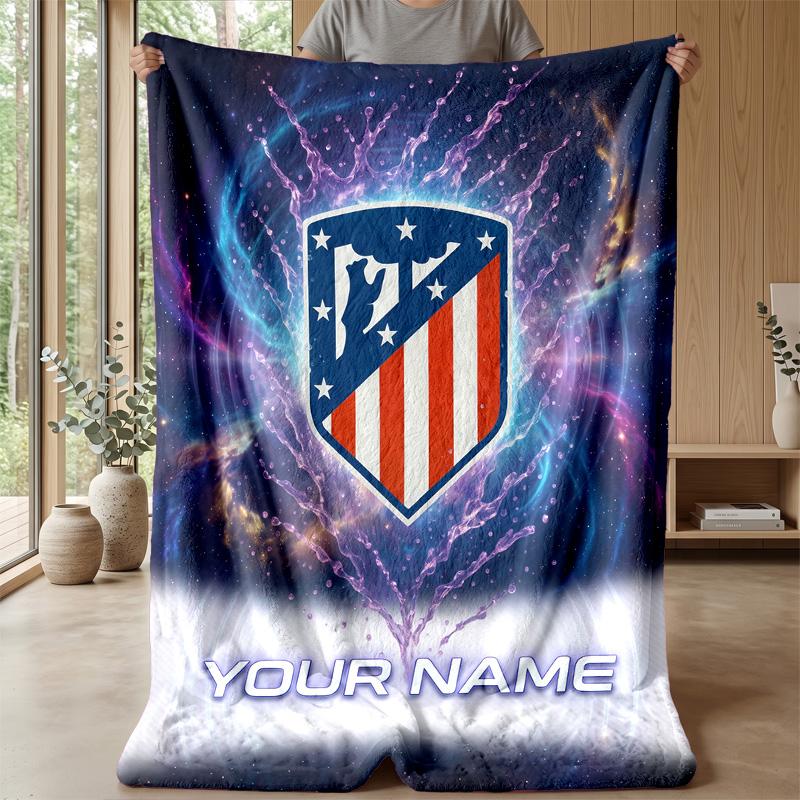 Custom Text Flannel Throw Blanket, Lightweight Cozy Bed Sofa BlanketAtletico Madrid