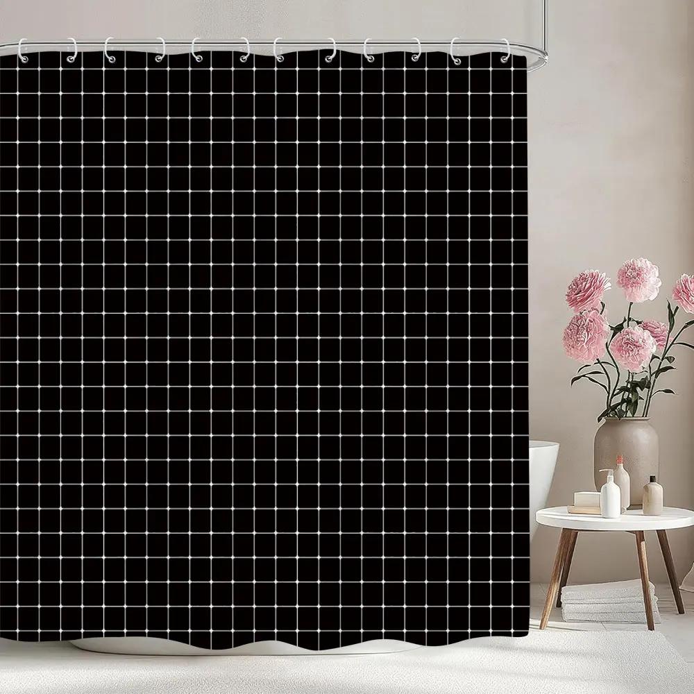 Solid Colour Chevron Shower Curtain Black White Lines Geometric Shapes Simple Modern Style Polyester Bath Curtain Bathroom Decor