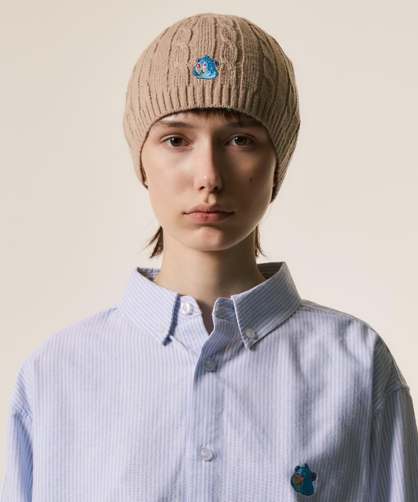 LMC Emb Bear Cable Knit Beanie Navy