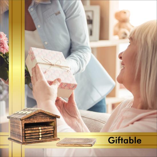 Divit Coasters Wooden for Drinks, Eco-Friendly, Absorbent, Antique Look Handcrafted Coasters (Hut)