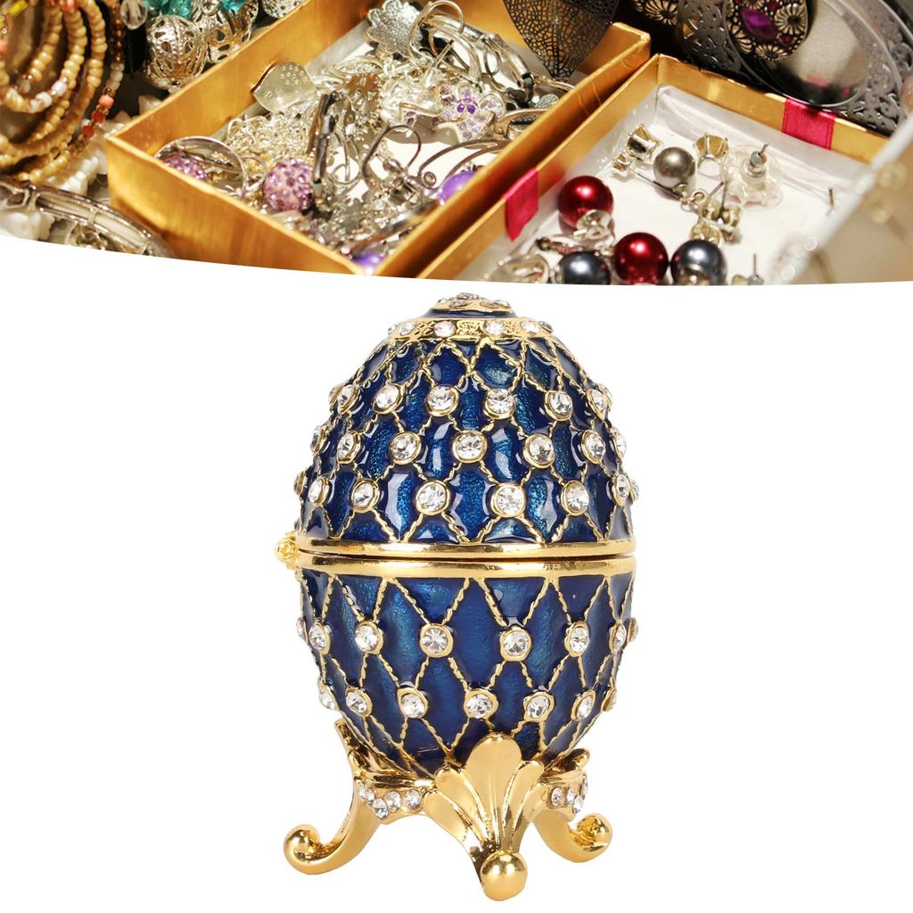 Egg Trinket Box Zinc Alloy Sparkling Rhinestone Exquisite Elegant Metal Jewelry Box for Family Storage