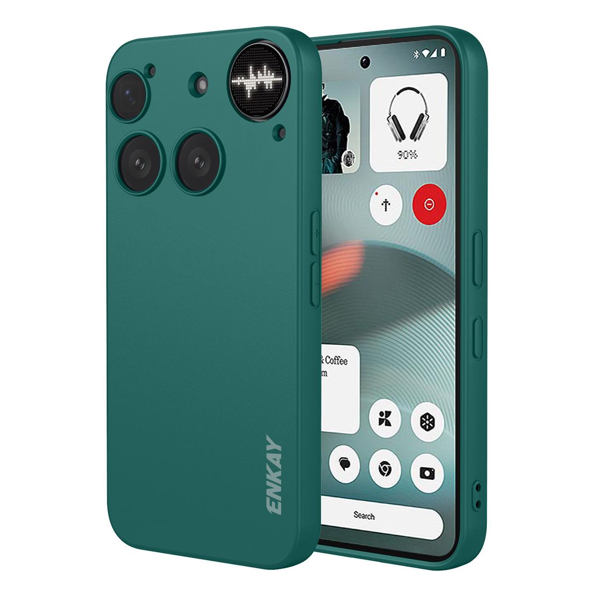 

For Nothing Phone (3) 5G Silicone Case ENKAY HAT PRINCE Straight Edge Cell Phone Back Cover Dark Green