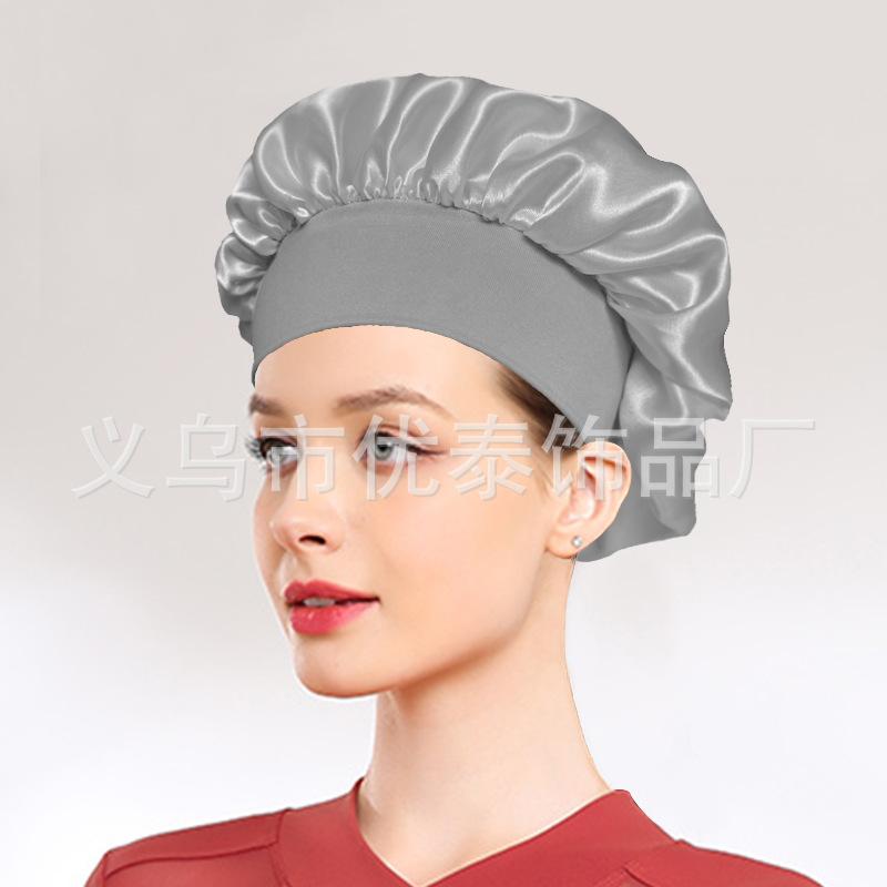 Solid color wide edge high elastic adult nightcap men's and women's fashion hair care beauty shower cap satin