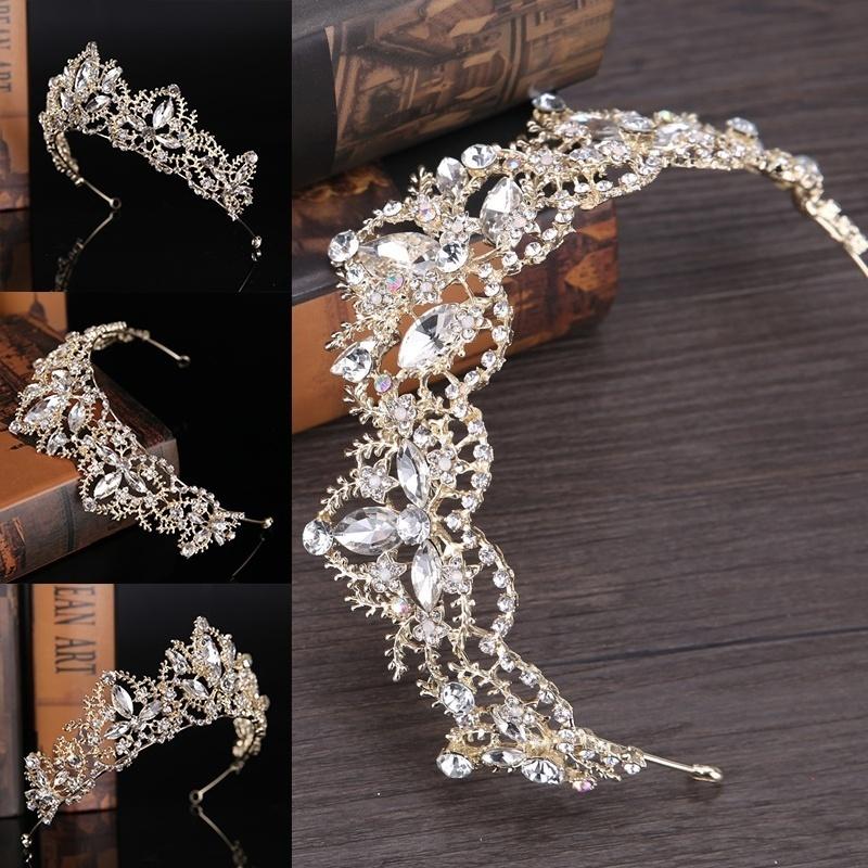 New Fashion Baroque Luxury Crystal AB Bridal Crown Tiaras Light Gold Diadem Tiaras for Women Bride Wedding Hair Accessories