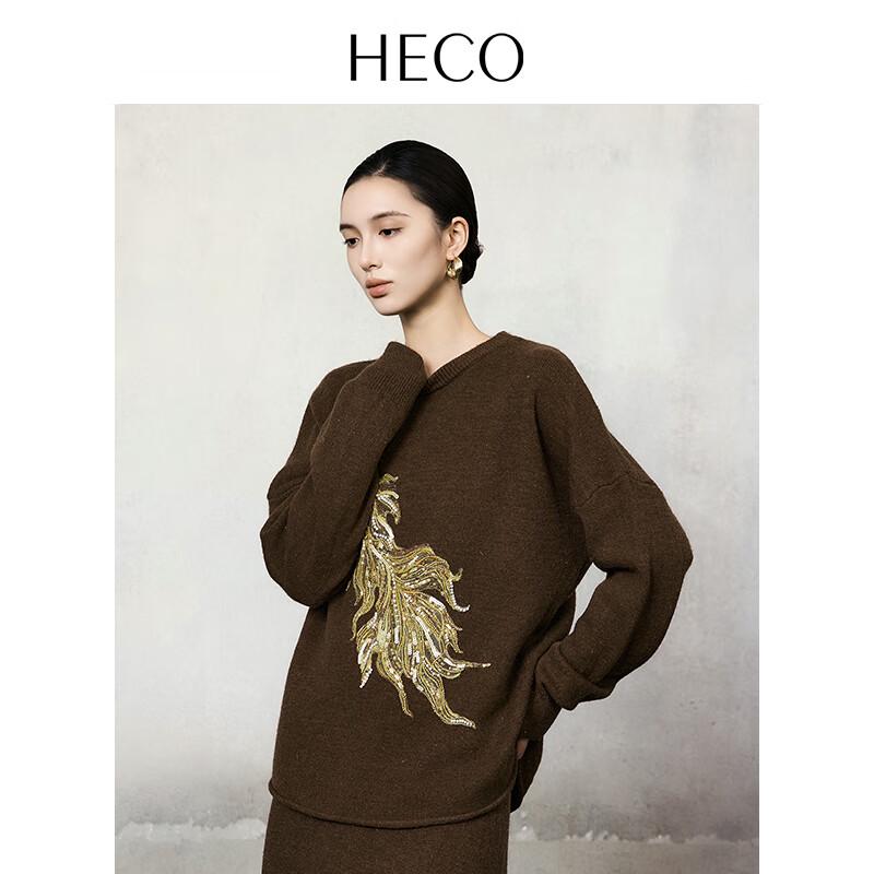 

Женский вязаный свитер HECO с круглым вырезом и вышивкой пайетками