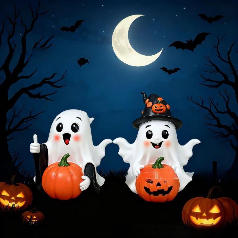 Halloween Ghost Pumpkin Resin Figurehead with A High-end and Niche Design for Desktop Decoration