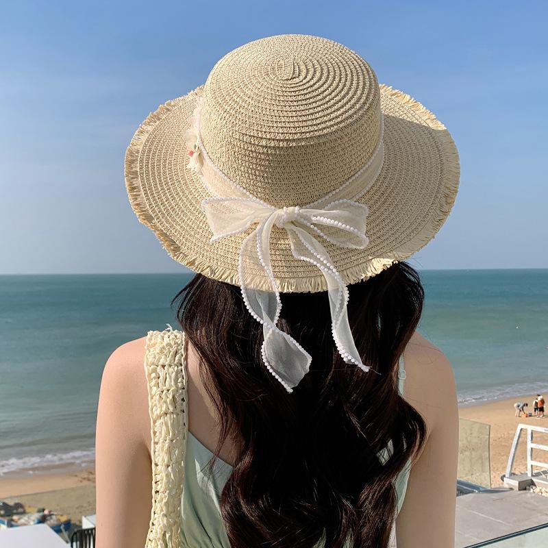 Summer Hat Women's Lace Bow Sunscreen Shade Straw Hat Summer Travel Vacation Beach Hat Sun Hat