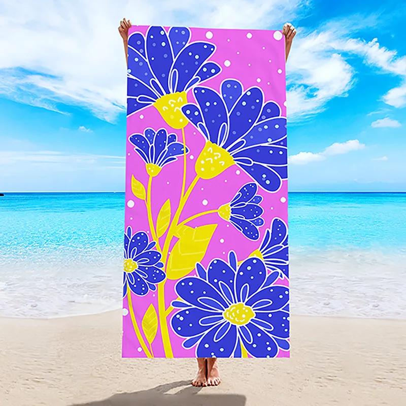 Daisy Flower Beach Towel Yoga Mat Microfiber Quick Dry Floral Bath Towel for Bathroom Swim Sports Gym Sand Proof Beach Blanket