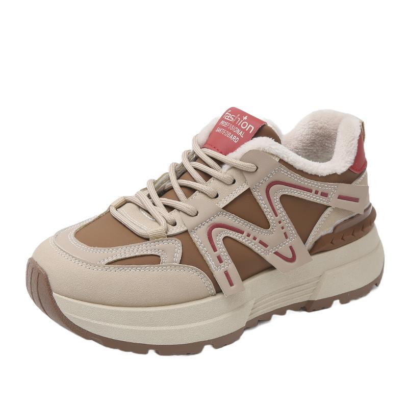 Internet celebrities thick-soled heightening casual shoes women's 2025 winter new velvet versatile sports shoes popular warm running shoes
