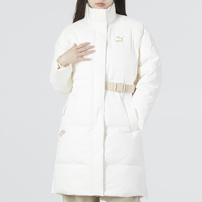Puma Piumino Monocolore Stampa Logo Collo Alto Lunghezza Media Calda Giacca in Piuma, da Donna, Bianco Sporco