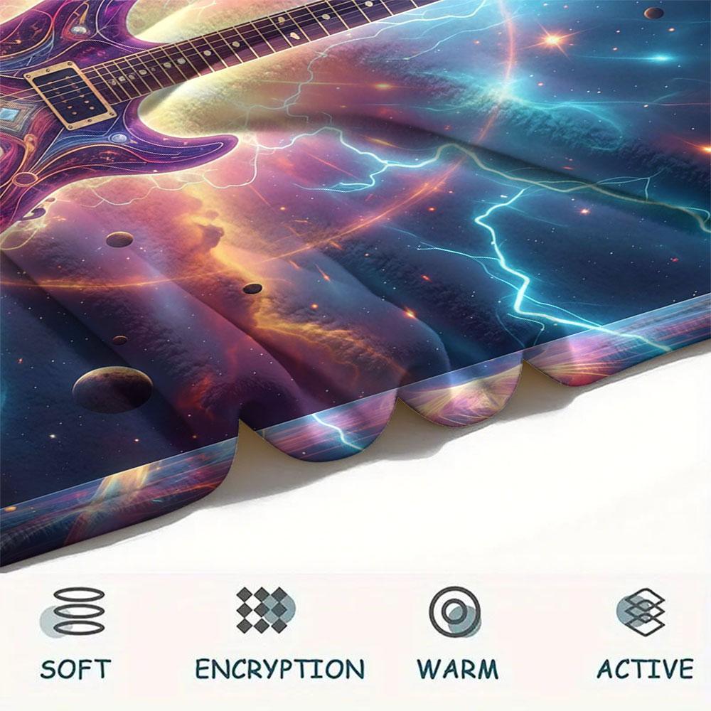 1Pc Vintageguitar Print Flannel Blanket, High quality Comfortable for All Seasons, Home Decor, Warmth and Comfort, Perfect for Christmas Gifts