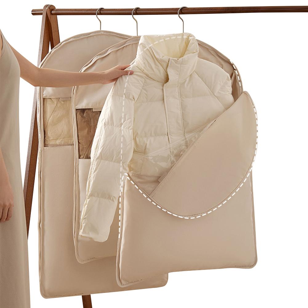 Portable Space Saver Clothes Bag with Self Compression Zipper Hanging Garment Organizer Dust Cover for Travel and Closet Storage