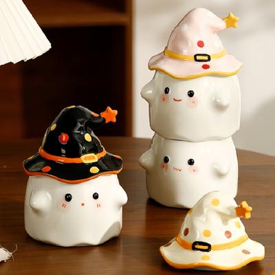 Tazza in Ceramica Cartone Animato Fantasma con Coperchio Regalo di Halloween Tazza da Caffè Regalo Tazza in Ceramica Tazza da Latte Forniture per la Cucina Domestica Tazza per Acqua