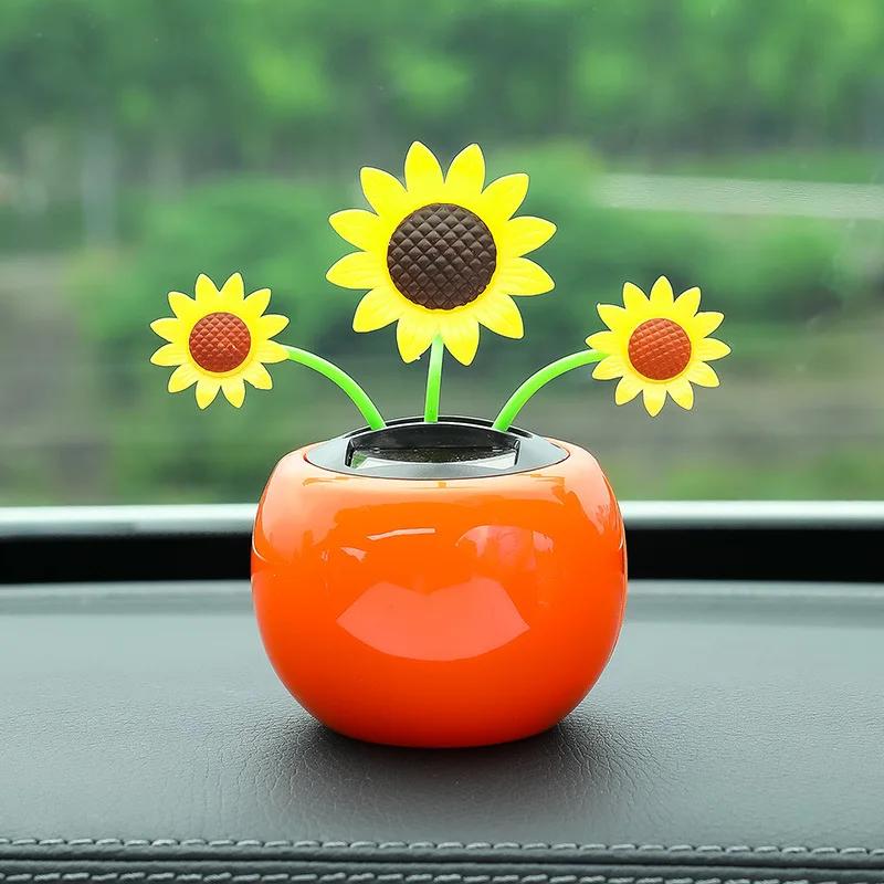 1 Pc Solar Powered Dancing Flower Car Dashboard Ornaments Swinging Toy Car Accessories Auto Interior Decoration Gifts for Friend