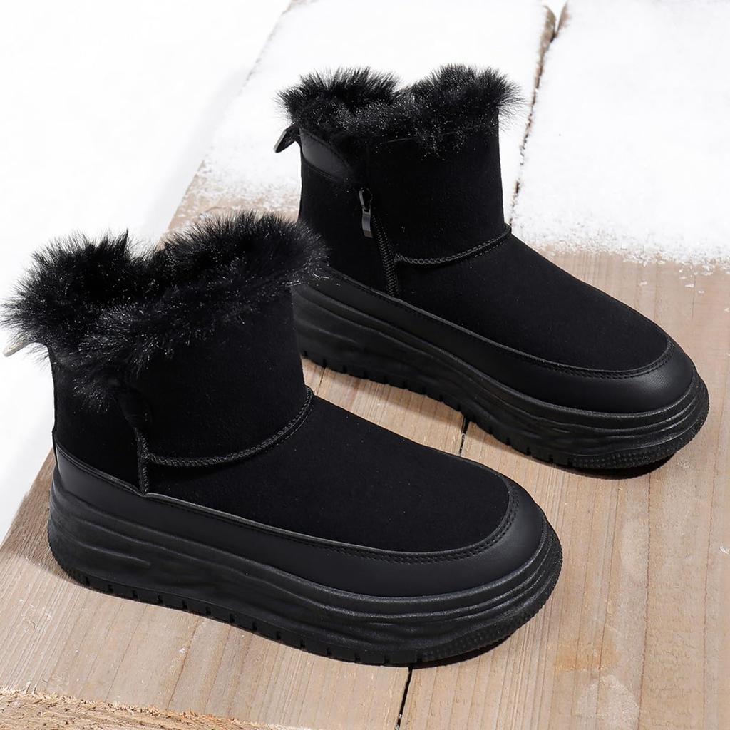 MIDIRO Women's Zipper Snow Boots, Fleece-Lined Shearling Boots, Warm, Non-Slip, Winter Casual