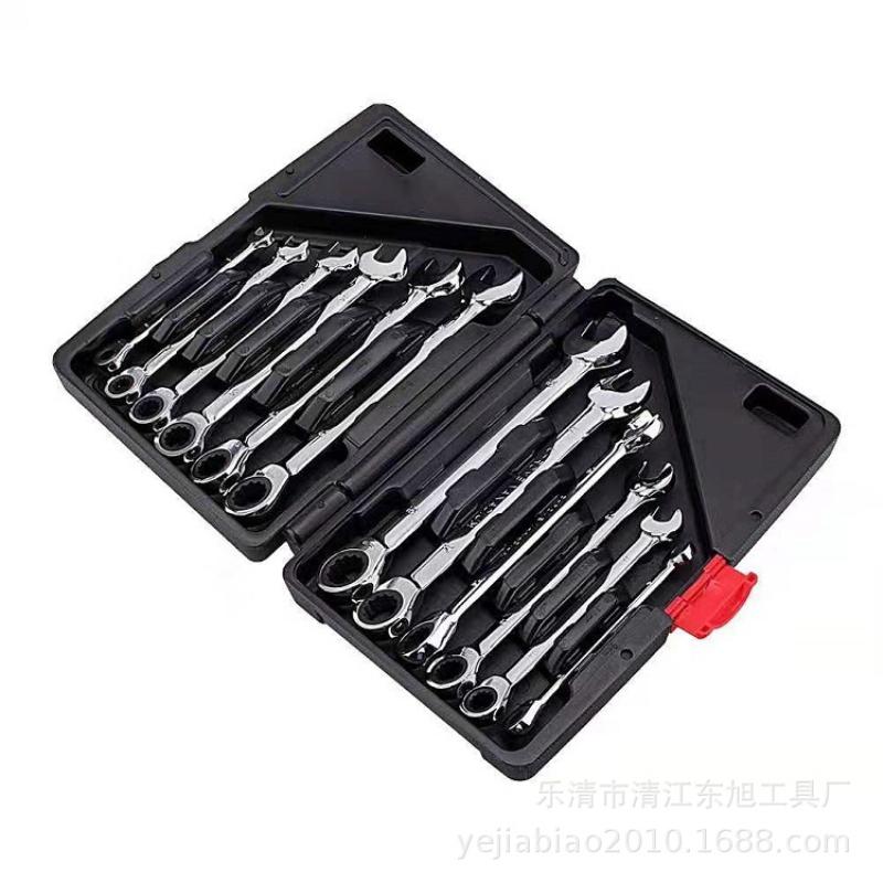 12PCS/Set Multifunctional Wrench Fixed Ratchet Quick Wrench Set Hardware Kit 72 Teeth 180 Degree Rotation
