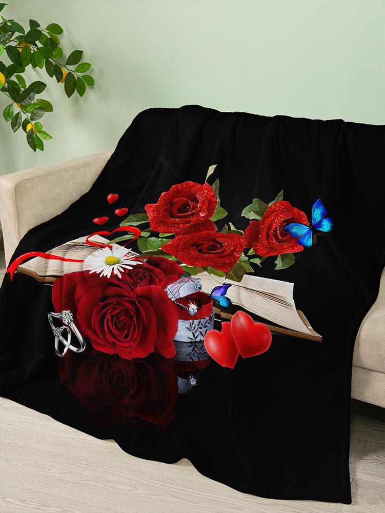 Flannel Blanket Rose Love Valentine'S Day Wedding Blanket Crystal Fleece Blanket Spring And Autumn