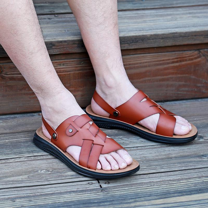 Fashion New Beach Flats Garden Walking Shoes Summer Sandals Men Outdoor Casual Sport Slippers Leather Non-slip Breathable Roman Shoes