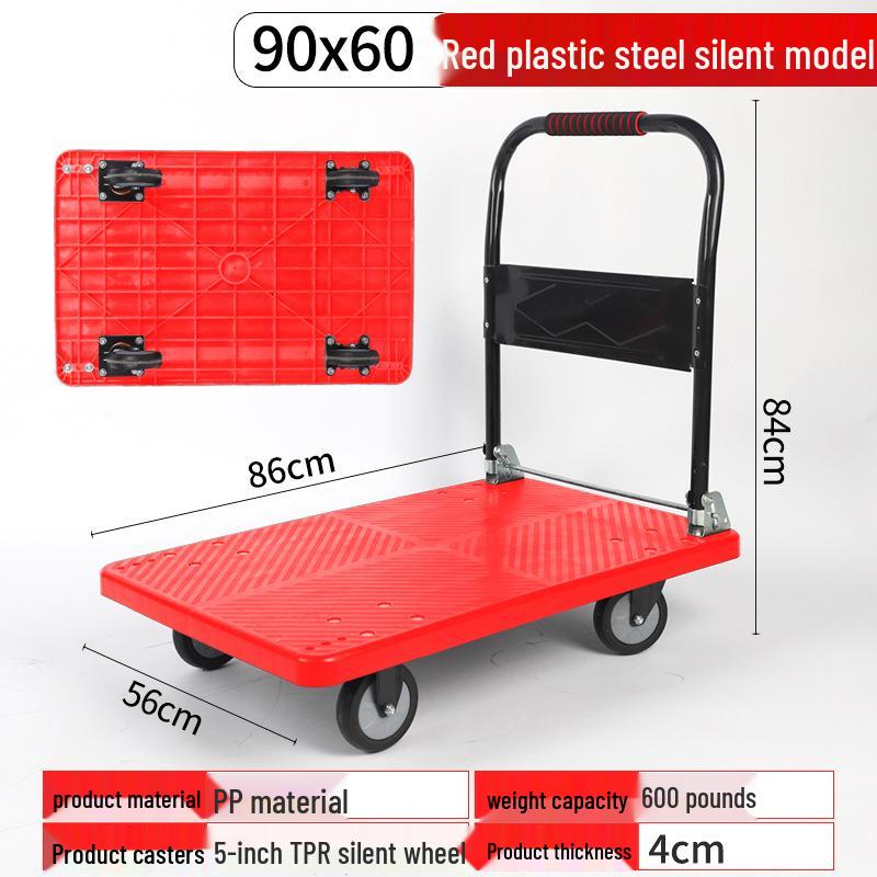 Foldable Silent Flatbed Hand Truck - Portable Plastic Cart for Household Cargo Hauling