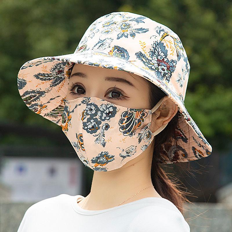 Women's UV Protection Wide-Brim Hat with Sunshade and Dustproof Mask for Outdoor Travel and Leisure