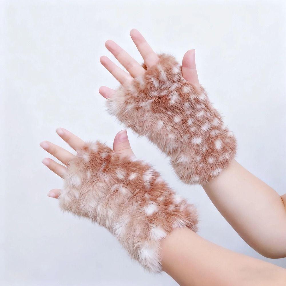 Fawn Spot Fingerless Gloves Elk Series Dew Finger Hair Gloves Cute Half Finger Gloves Winter