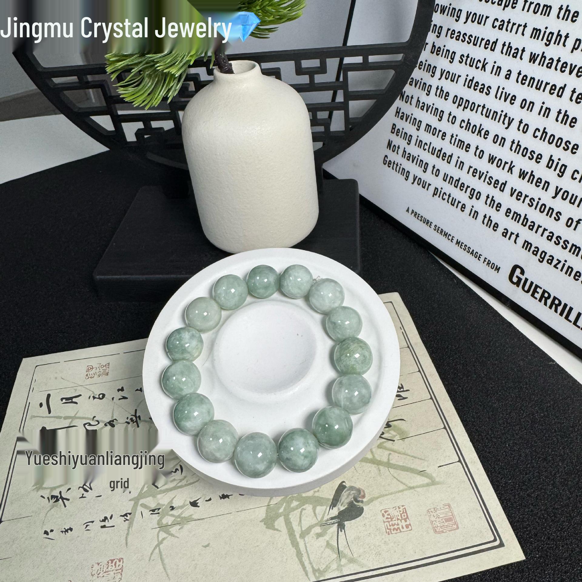 

Браслет з нефриту М янми класу А «Квітуча квітка», 12 мм One Size світло-синій колір