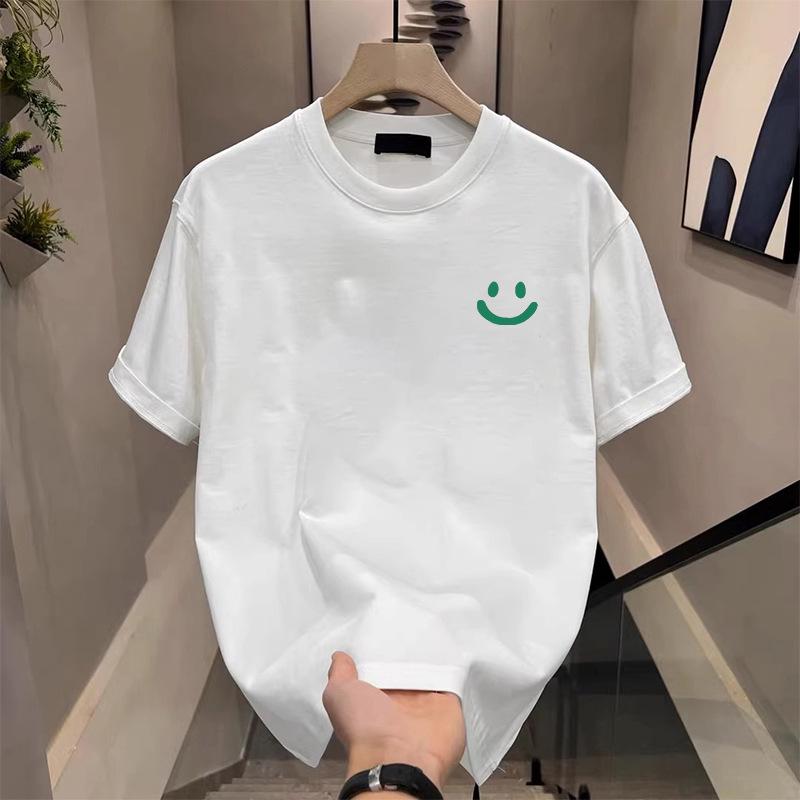Trendy Men s Smiley Face Print Loose Round Neck Short Sleeve T-Shirt 4XL (180-200 lbs recommended)
