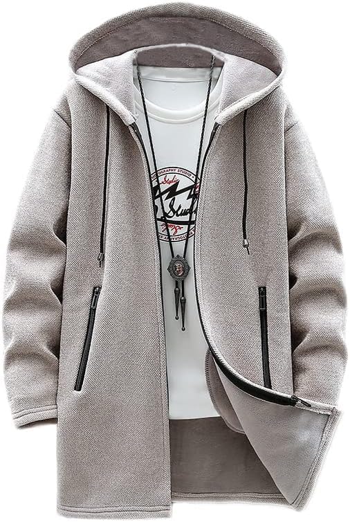 Bench Long Hooded Plus Loose Warm Solid [foveitaa] Men's Cardigan, Autumn/Winter Clothing, Coat, Parka, Zip-Up Sweater, Sizes, Fit, Fleece-Lined,
