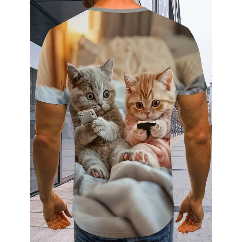 Men's Casual Round Neck 3D Printed T-shirt Lightweight and Comfortable To Wear In Summer Trendy and Fashionable Versatile Cartoon Pattern T-shirt