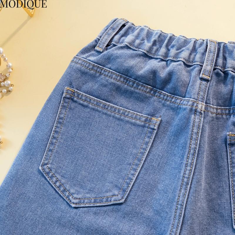 MODIQUE 2025 Nou Mărimi Mari Casual de Vară pentru Femei cu Talie Înaltă Drepți Scurți din Denim Albastru Dama Largi de Bază Pantaloni Cinci Sferturi